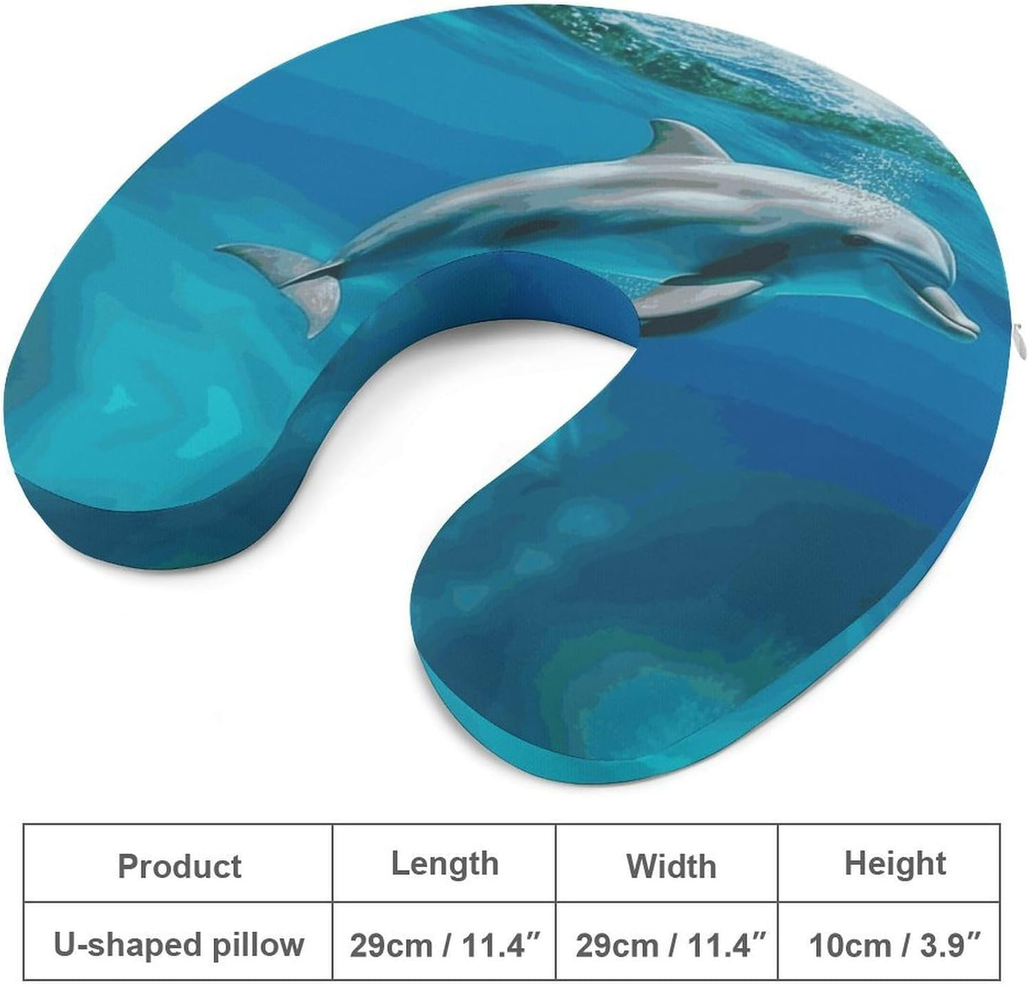 Swimming Dolphin in Blue Sea Neck Pillow Memory Foam U Shaped Pillows Portable Pillows for Shoulder Travel Head Support Pillow with Concealed Zipper for Airplane Car Home Office