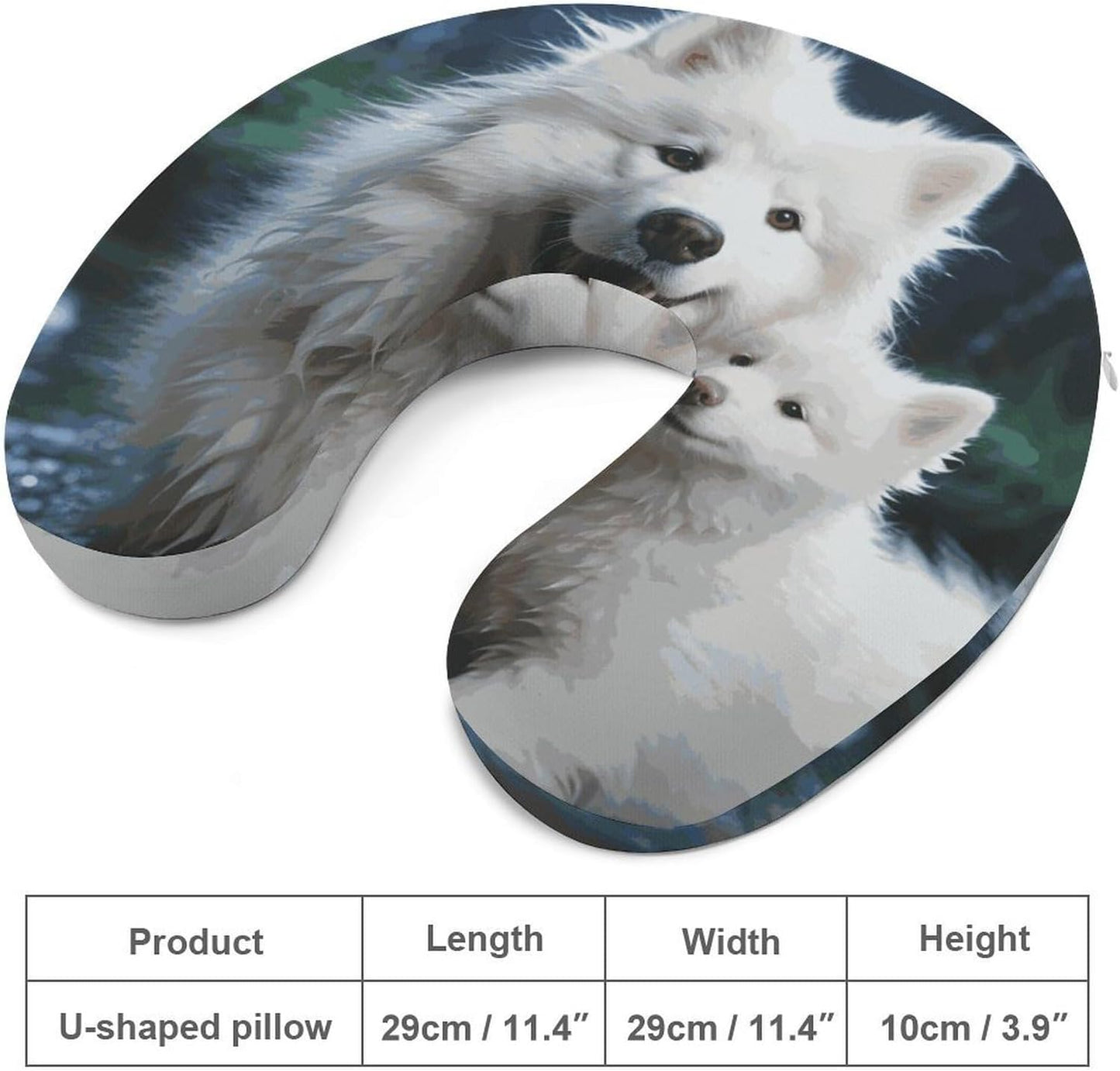 White Dog Neck Pillow Memory Foam U Shaped Pillows Portable Pillows for Shoulder Travel Head Support Pillow with Concealed Zipper for Airplane Car Home Office