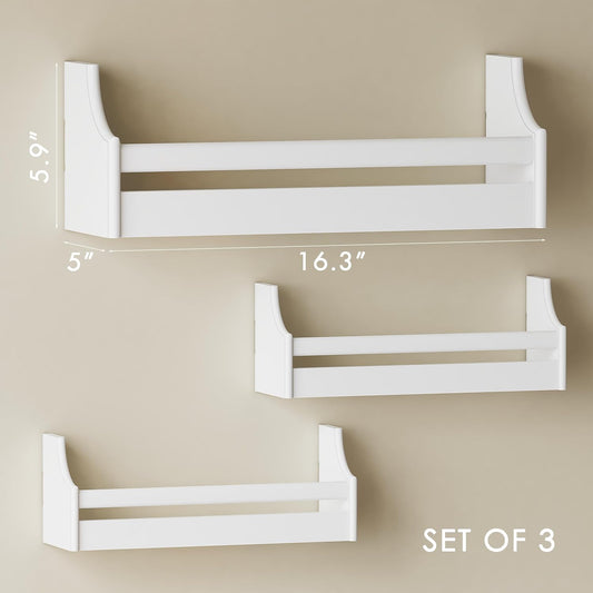 UTEX Floating Nursery Book Shelves Set of 3, Baby Hanging Bookshelves for Wall Decor and Storage, Wall Mounted Book Shelf for Kids Room, Nursery, Playroom, Bedroom, 16.3 Inch, White, SS24-UTX-K065W