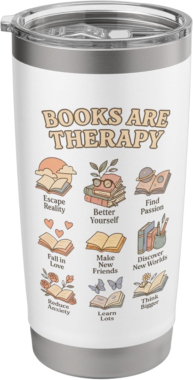 Books Are Therapy Cozy Reading Self Care for Book Lovers Stainless Steel Insulated Tumbler