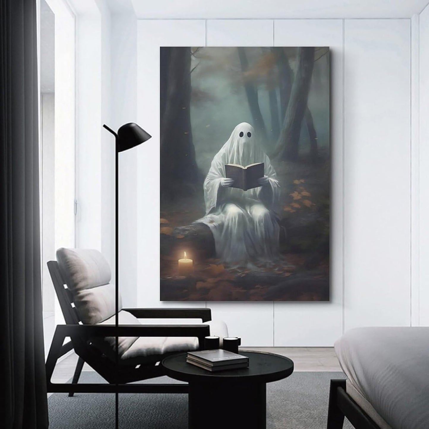 Halloween Ghost Reading Book Prints Gothic Dark Canvas Art Posters for Room Aesthetic And Wall Art Living Room Decor Poster 12x18inch(30x45cm) Unframe-style
