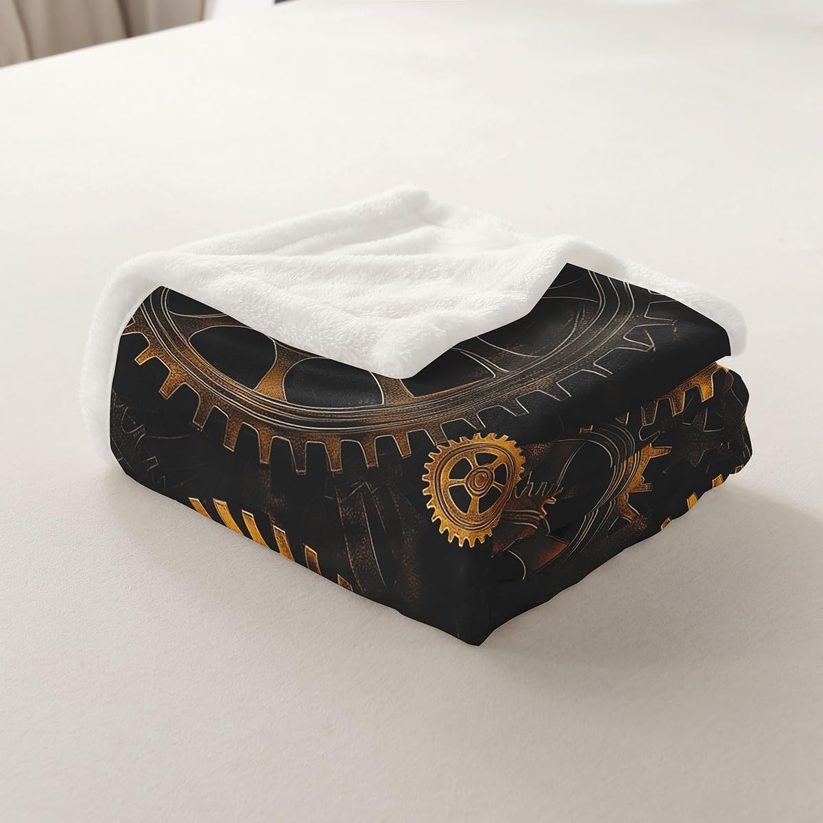 Erosebridal Golden Ndustrial Gear Fuzzy Blanket Steampunk Style Throw Blanket Clocks Theme Bed Blanket for Boys Men Mechanical Device Fleece Blanket Twin Warm Flannel, Black