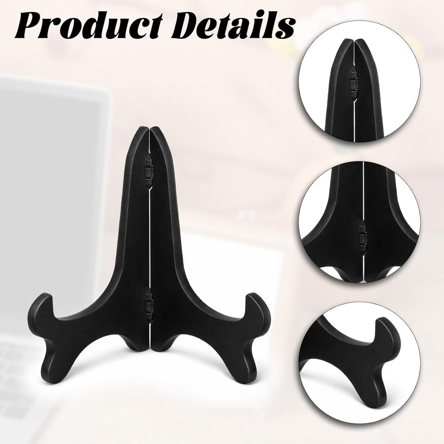 3 Pack Plastic Frame Holder Stand, 3 Size Black Plate Display Stand, Foldable Picture Stands for Display Platter, Dish, Book, Photo