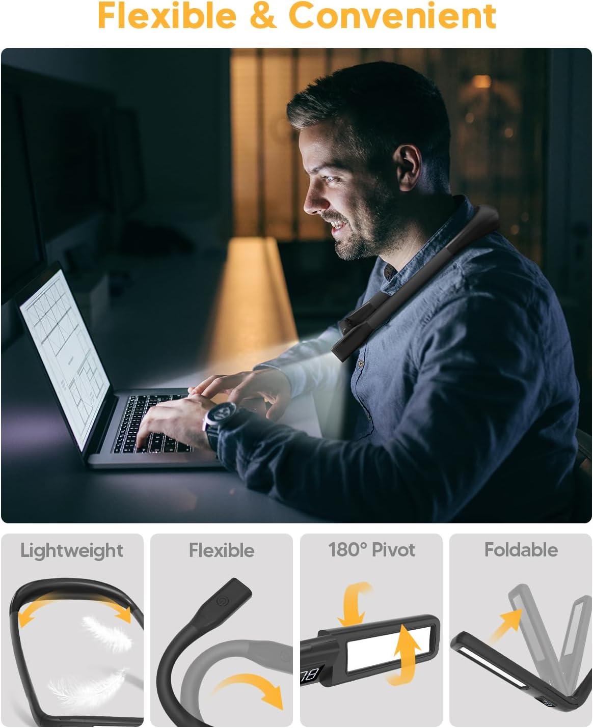 Reading Light Mothers Day Gifts: Upgraded Neck Light with Power Display & Timer, 80Hrs Rechargeable Book Lights for Reading at Night, Mothers Day Gifts for Mom Wife Nana, Knitting Crochet Accessories