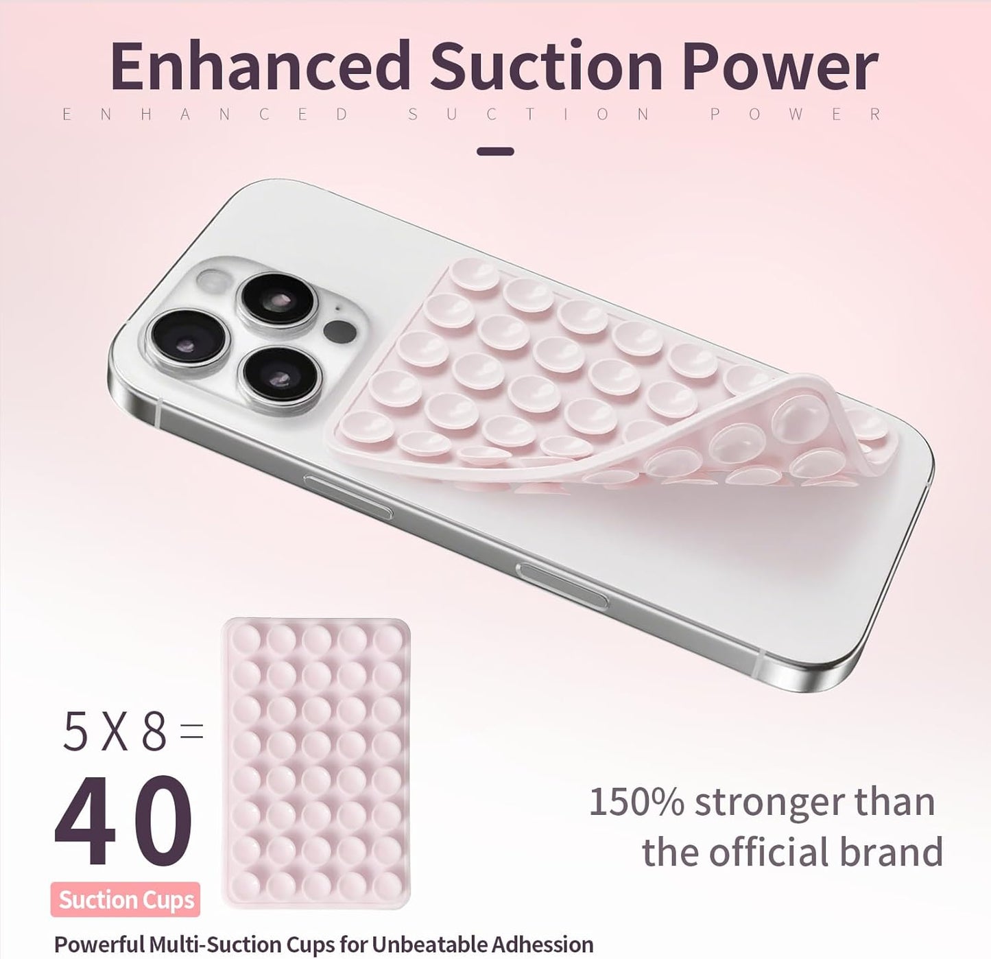 (2 Pack) Silicone Suction Cup Phone Case Mount Double Sided, Sticky Phone Grip with Higher Suction Power for Cell Phone, Hands-Free Phone Accessories for Selfies and Videos, Clear & Light Pink
