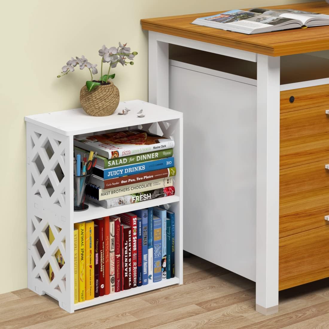 Rerii Small Bookshelf for Small Spaces, 3 Tier Book Shelf Bookcase, Mini Thin Bookshelf for Bedroom, Living Room, Office, Kids Room