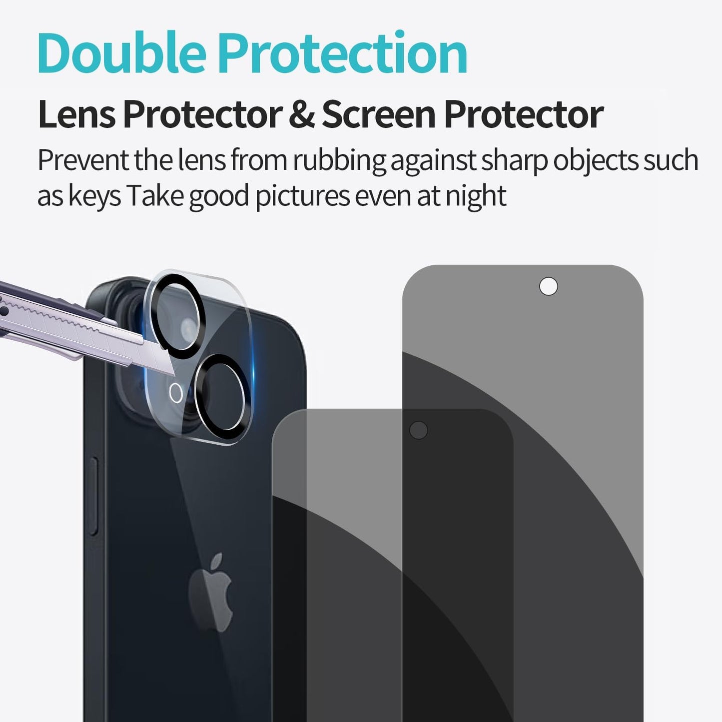 PEHAEL 2+2 Pack for iPhone 15 Privacy Screen Protector with Camera Lens Protector Full Coverage Anti-Spy Tempered Glass Film 9H Hardness Easy Installation Bubble Free [6.1 inch]