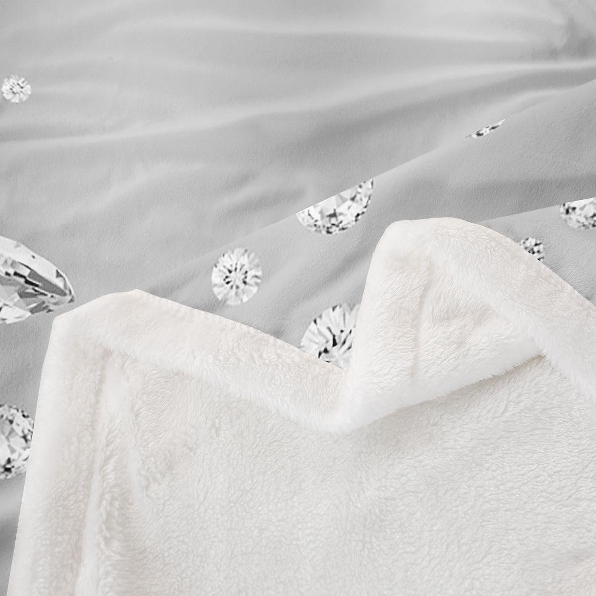 Feelyou Silver Glitter Print (No Glitter) Fleece Throw Blanket - Bling Party Decorations Grey Plush Sherpa for Diamond and Jewelry - Warm Fuzzy 40"x50"