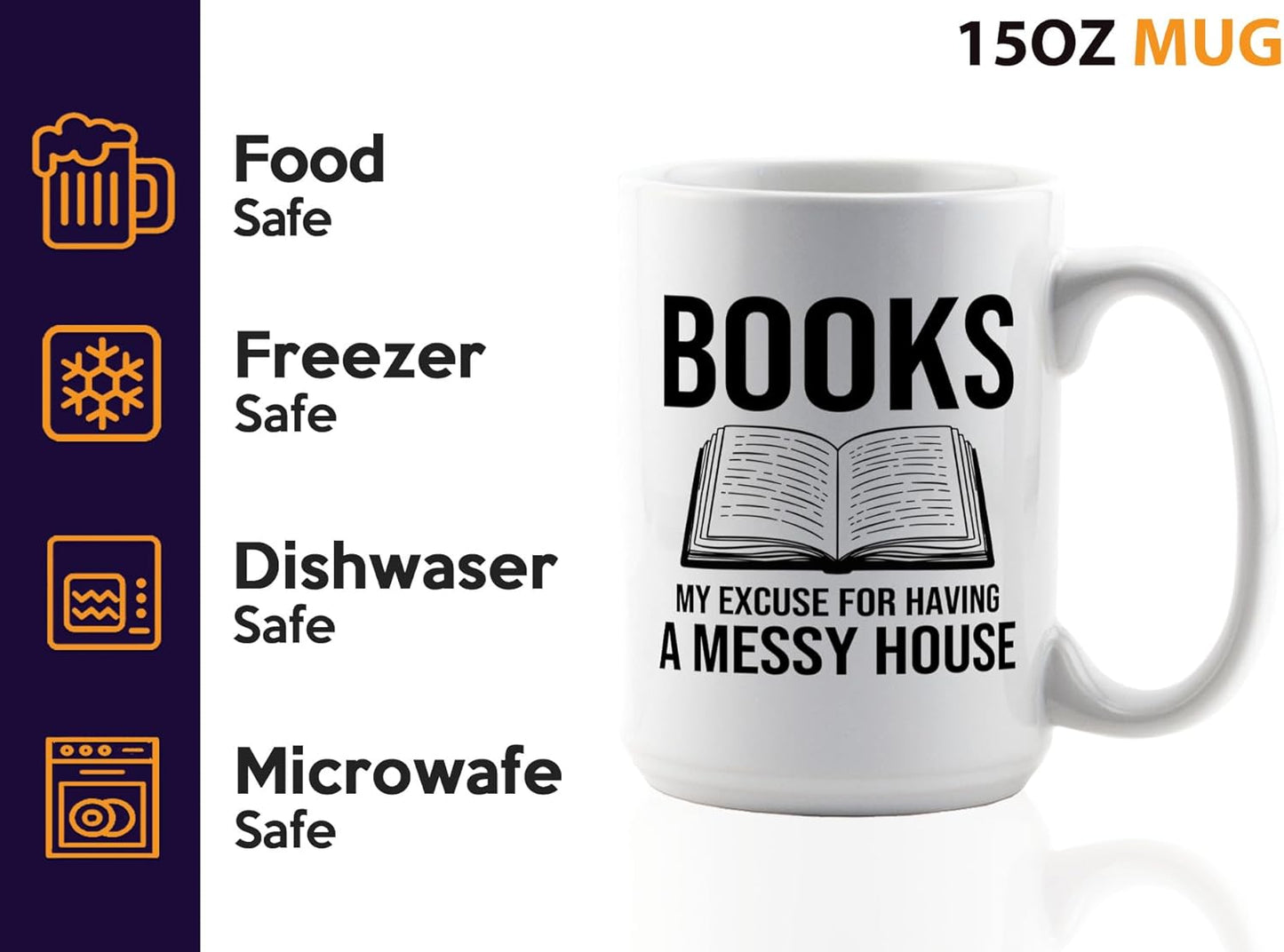 Book Lover Coffee Mug 15oz White -Books My excuse - Bookworm Literature Library Book Lover Reader Booked Editor Intellectual Studious