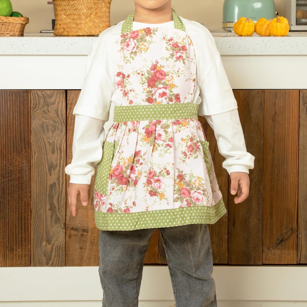 NEOVIVA Kitchen Aprons for Toddler Girls with Pockets, Adorable Cotton Aprons for Toddler Girls, Gifts for Christmas
