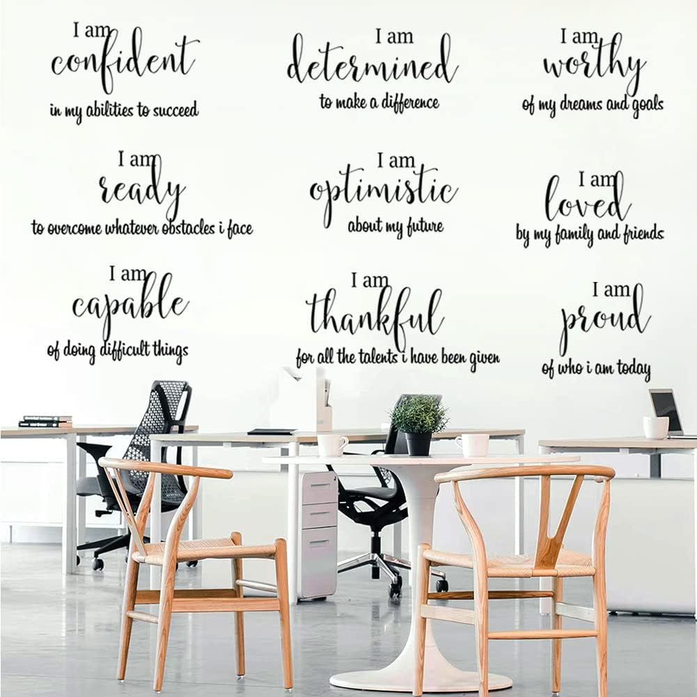 9 Pieces Inspirational Decals Black Motivational Wall Sticker Vinyl Wall Quotes Stickers Wall Art Stickers Peel and Stick Wall Decals for Girl Boy Bedroom Living Room