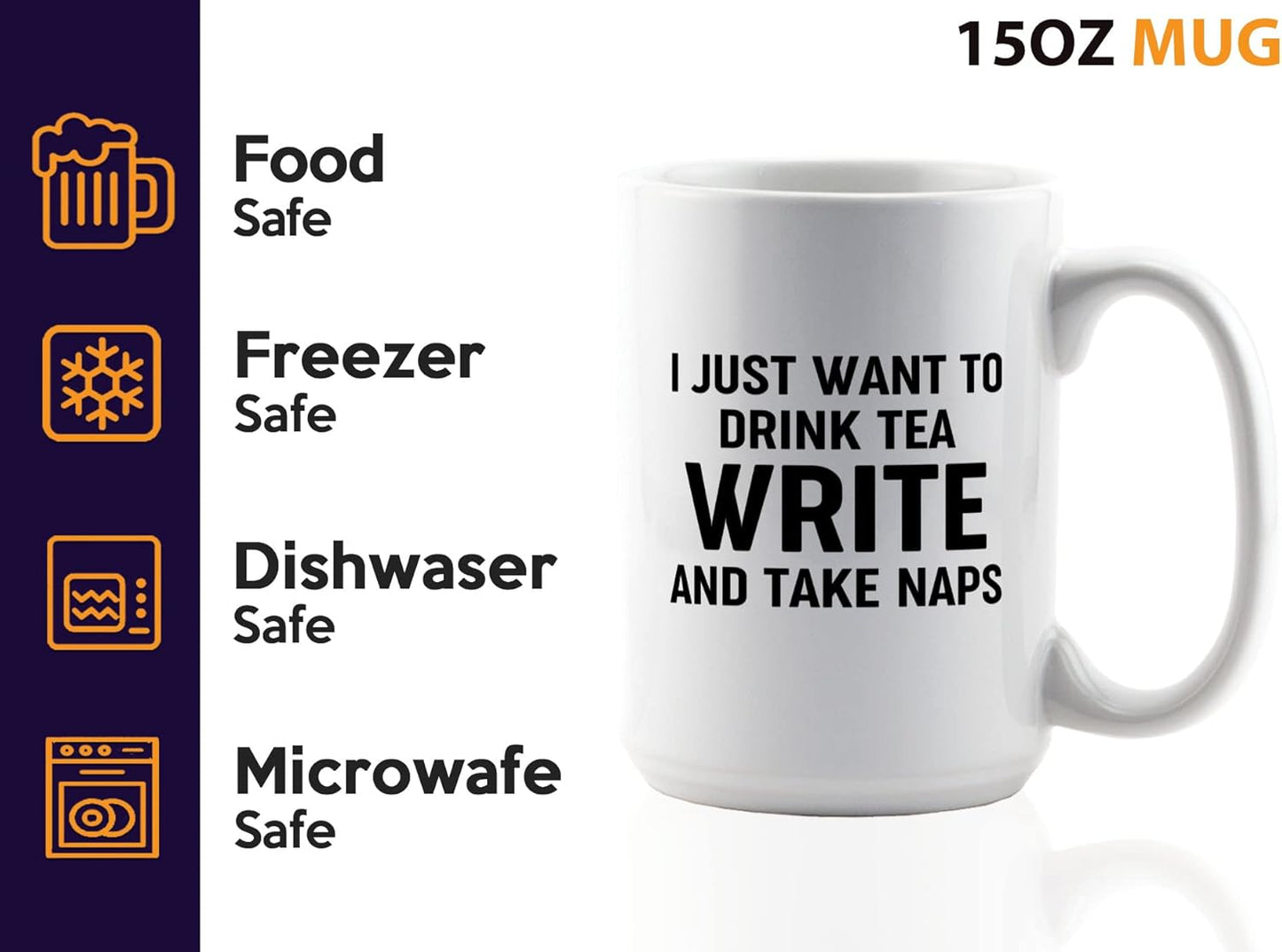 Journalist Coffee Mug 15oz White -Tea Write Naps - Reading Lover Book Club Gift Author Appreciation Writer Journalism Novelist Scriptwriter