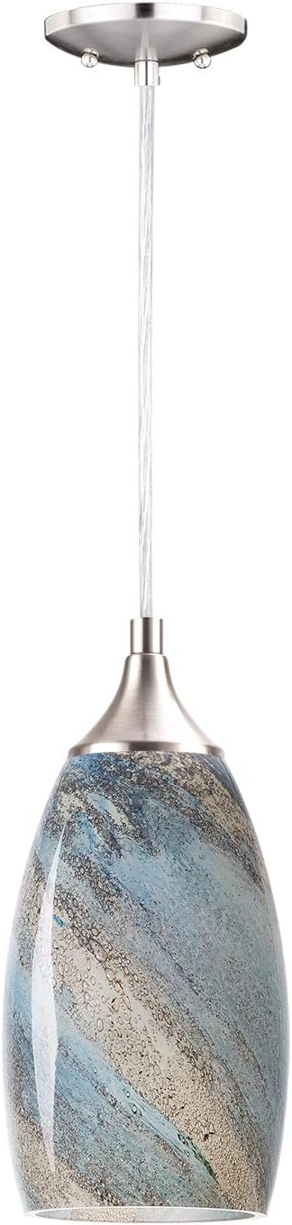 COOSA 1-Light Pendant Light,Handcrafted Art Glass Hanging Light for Kitchen Island,Brushed Nickel Finish with Adjustable Cord Mounted Fixture(Earth)