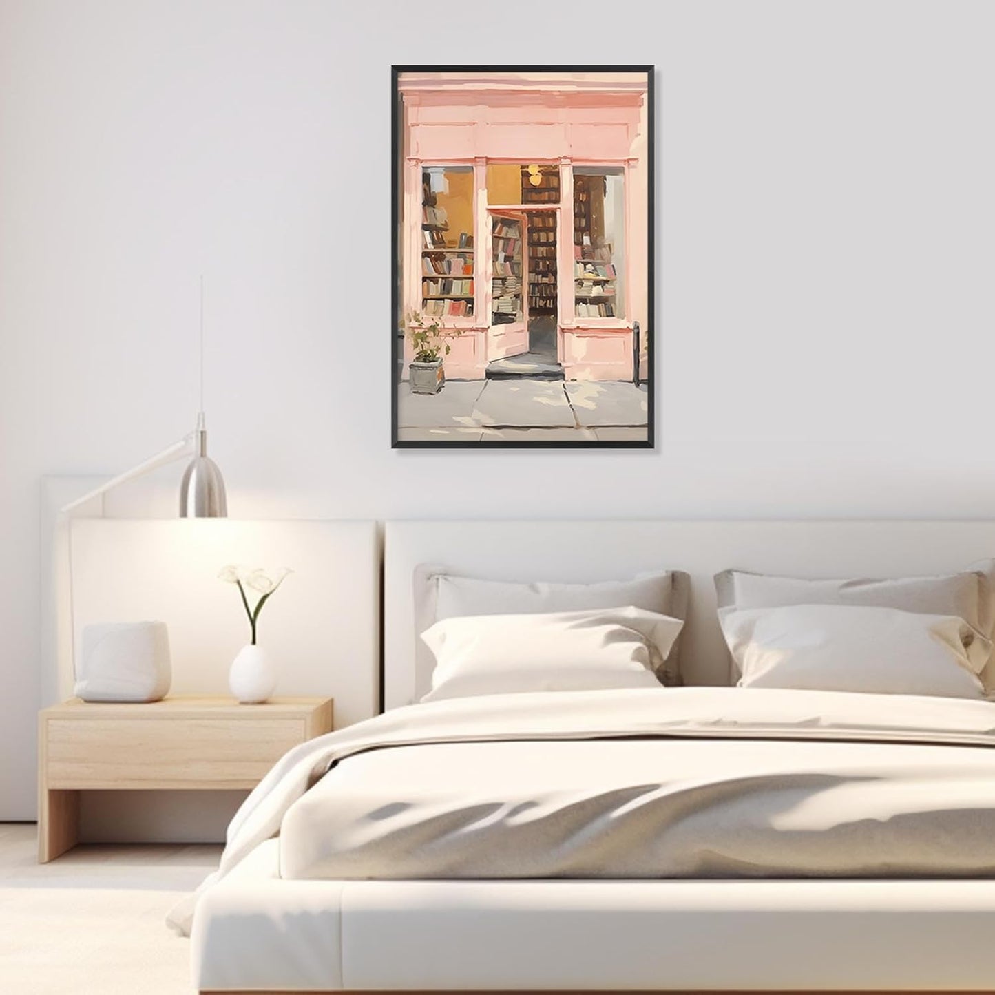 Classic Pink Library Canvas Wall Art Watercolor Pink Book Store Poster Modern Bookish Literary Reading Aesthetic Paintings Soft Girl Room Wall Decor For Bedroom Dorm Apartment 12x16in Unframed