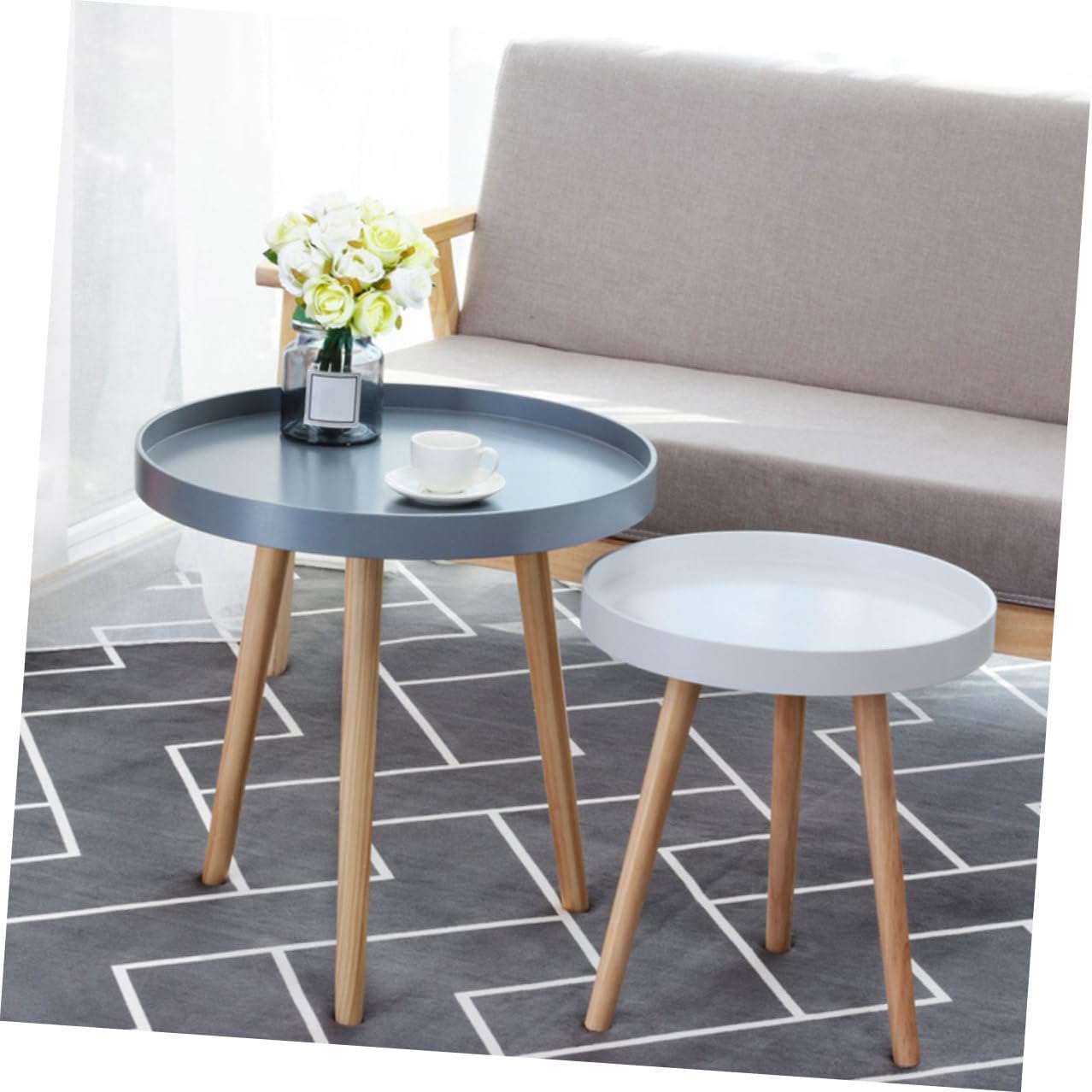 PRETYZOOM Modern Mini Round Sofa Side Table, Small White Scandinavian Tea Table for Living Room and Bedroom Corner Use