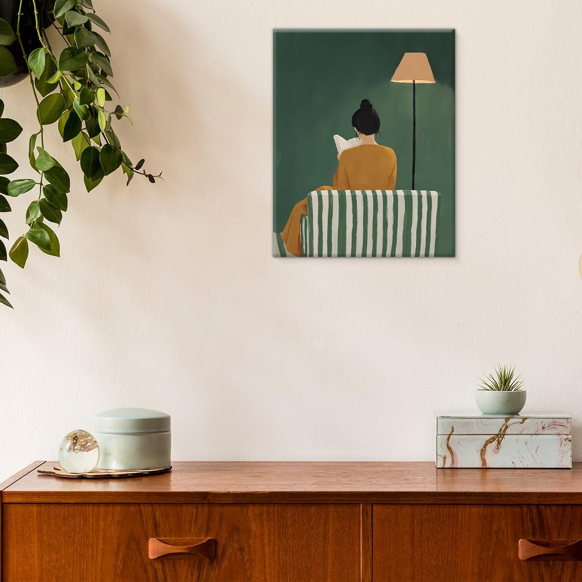 Modern Reading Wall Art Print - Minimalist Reading Woman Painting Artwork - Modern Wall Decor for Home Living Room Study Room 8x10 Canvas Framed