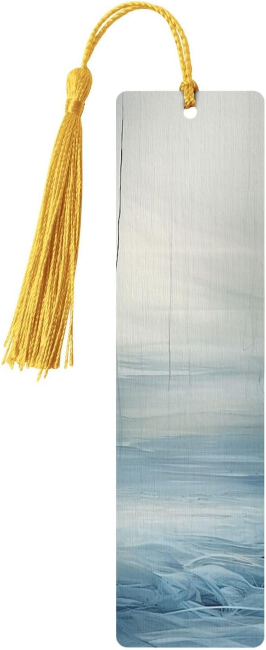 Hazy Blue Bookmarks Gifts for Women Men, Wooden Bookmarks for Book Lovers, Vintage Book Marks Ornaments with Tassel, Unique Personalized Reading Page Markers Gold
