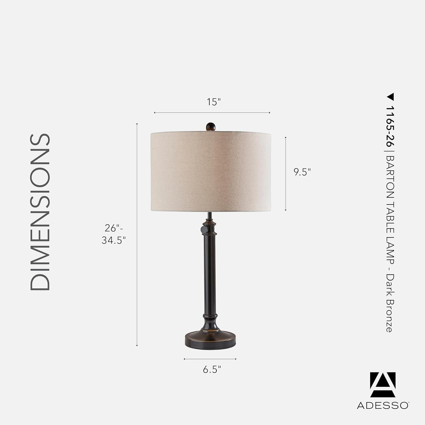 Adesso Antique Bronze Table Lamp with Oatmeal Linen Shade – Adjustable Height Accent Light for Bedroom, Living Room, or Home Office, up to 34” Tall