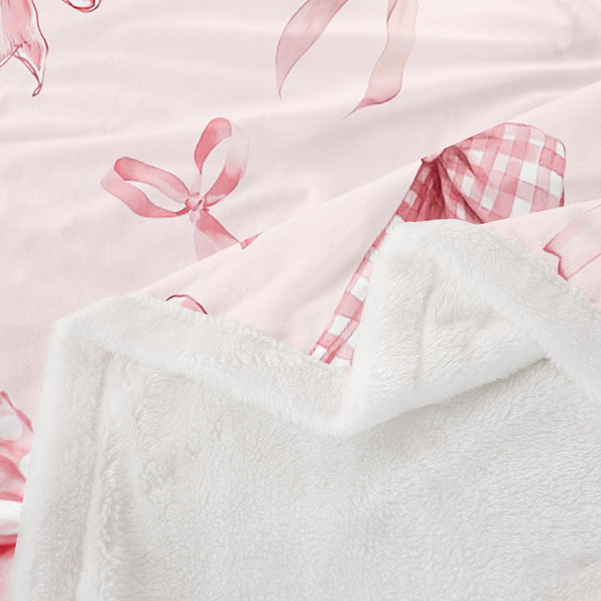 Feelyou Pink Bowknot Sherpa Throw Blanket for Couch Kawaii Bow Tie Super Soft Cozy Fleece Sweet Princess Blanket for Winter, Plush Throw Cute Bow Queen 90"x90" All Season