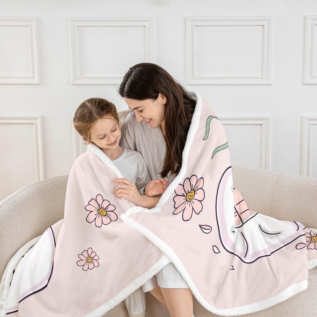 Erosebridal Kawaii Ghost Fleece Blanket Twin 60x80 Pink Spooky Ghost Reading Sherpa Blanket for Sofa Couch Halloween Flowers Fuzzy Plush Throw Soft Warm Exotic Goth Pattern