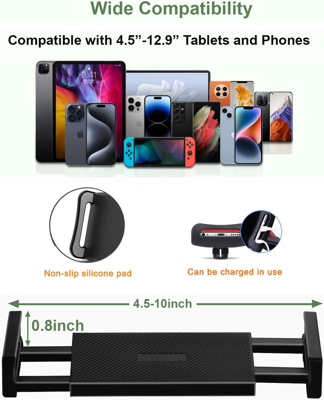 Tablet Floor Stand, Overhead Bed Phone Stand with 8.8 lb Super Stable Base & Angle/Height Adjustable, Compatible with 4.5''-13'' iPhone, iPad Pro 12.9, Galaxy Tab, Kindle, Phones