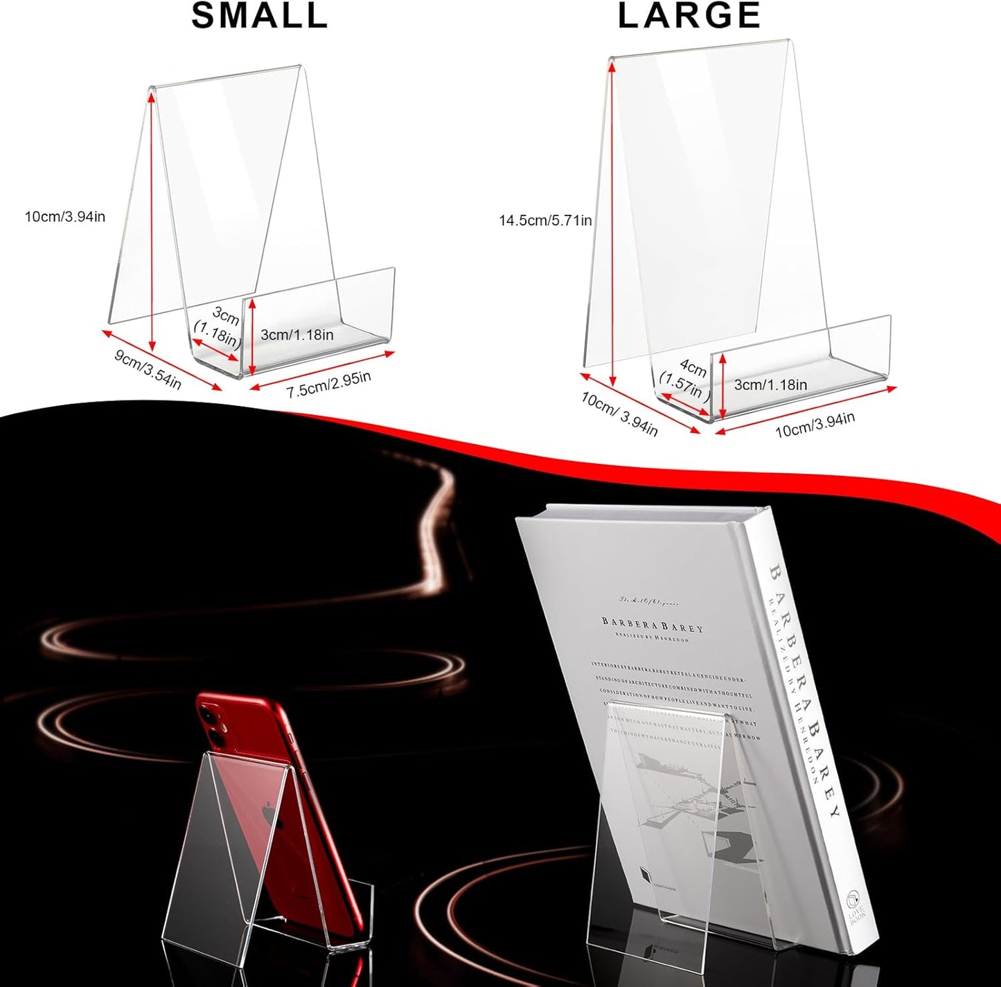 12 Pack Display Stand with Ledge, Acrylic Book Display Stand Tablet Holder Easel Holder for Displaying Pictures, Books, Albums, Music Sheets, Notebooks, Artworks, Cds, Small