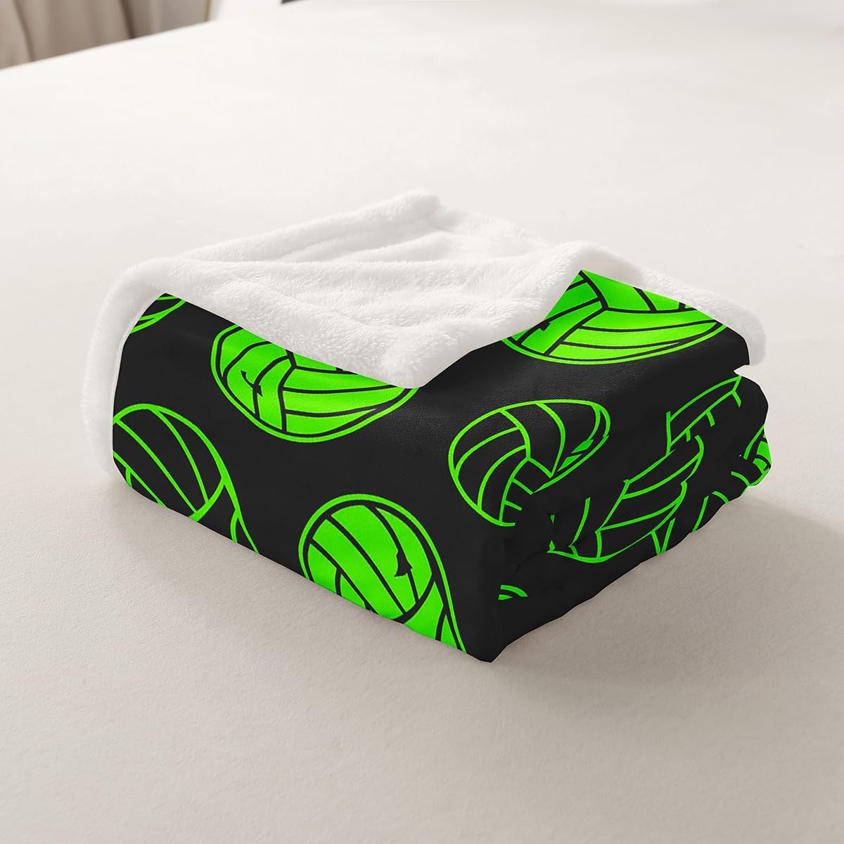 Feelyou Volleyball Fleece Blanket Kids Volleyball Sports Theme Sherpa Throw Blanket 3D Ball Games Fuzzy Plush Blanket for Boys Girls Green Black Room Decor Lightweight Flannel Blanket Throw 50"x60"