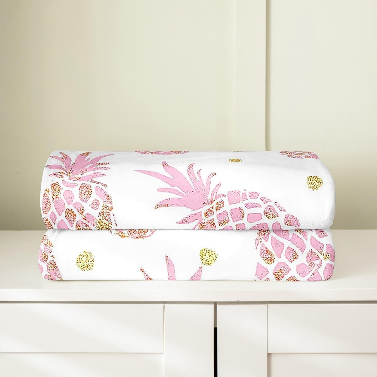 Erosebridal Pink Pineapple Throw Blanket Twin 60x80 Inch for Bedroom,Cartoon Yummy Fruit Fleece Blanket for Sofa,Girls Neon Fruit Bed Blanket,Delicious Pineapple Flannel Blanket Luxury Soft