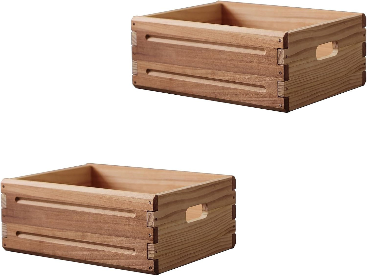 2 Pack Wooden Storage Bins of 16"x12"x6.25".Durable Open Solid Wood Box w/ Handles.Farmhouse Container Shelf Baskets. Multipurpose Home Décor Organizer Crates for Display,Pantry,Book,CD