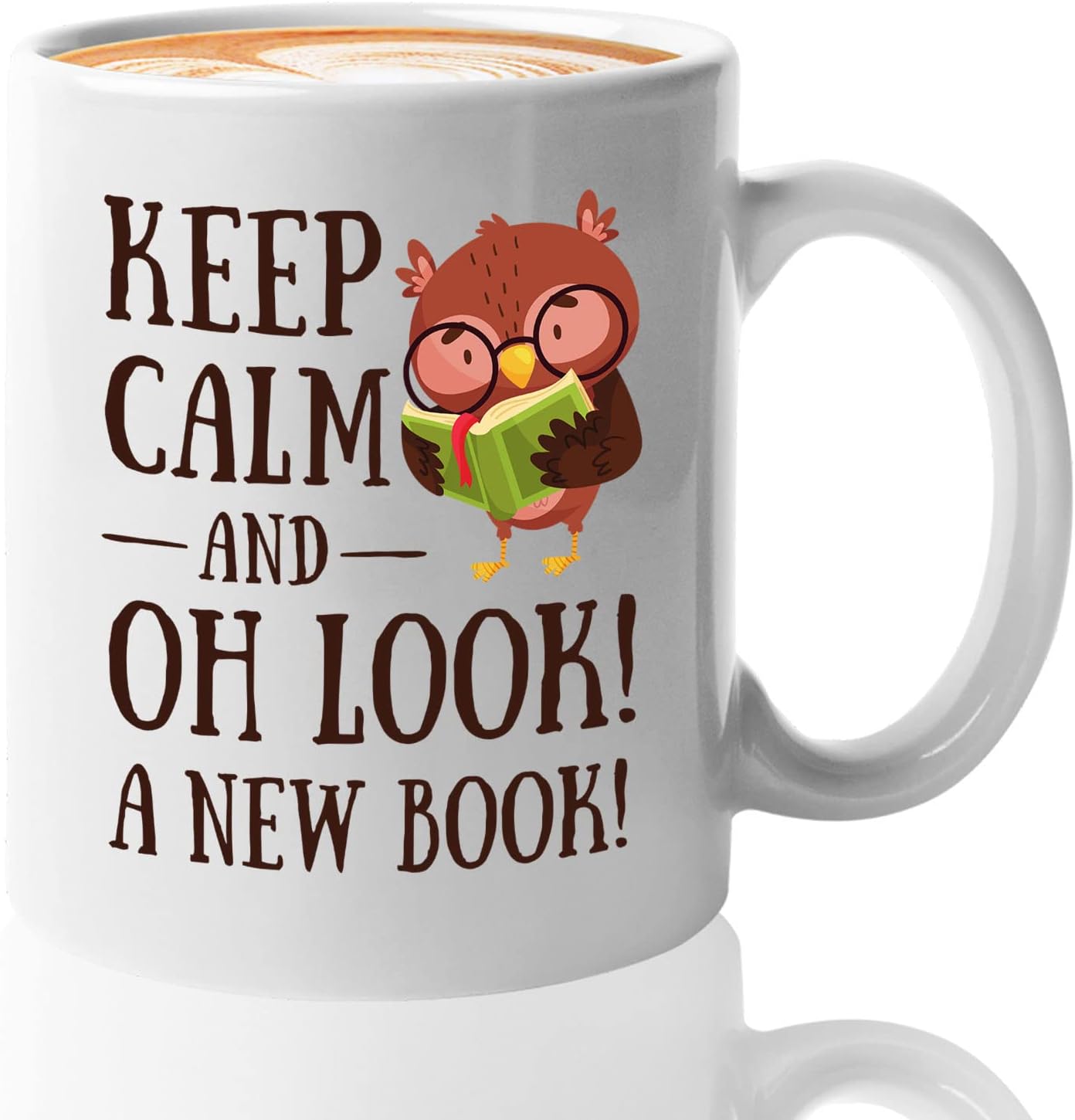Bubble Hugs Book Lover Coffee Mug 11oz White - Keep Calm and Oh New Book - Reading Owl Reader Stack of Books Lover Bookish Novelist Librarian Writer