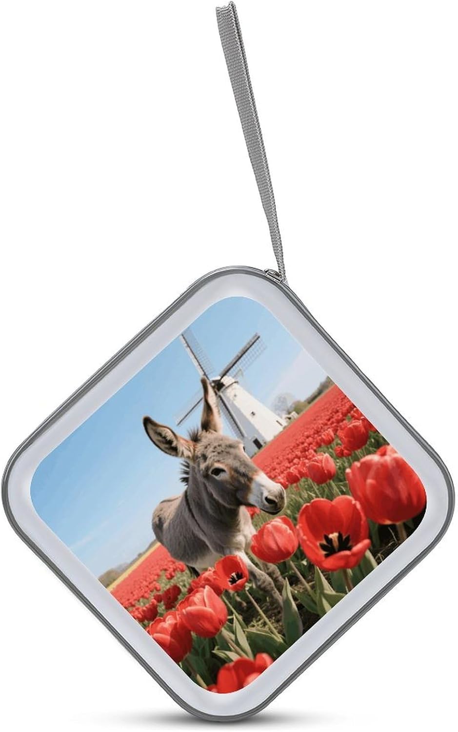 Donkey And Flowers CD Case Portable Zipper CD Case 40 Capacity Hard Plastic DVD Cases Holder Large Storage Disc Wallet Bag for Car Home Travel DVD Collection Bag