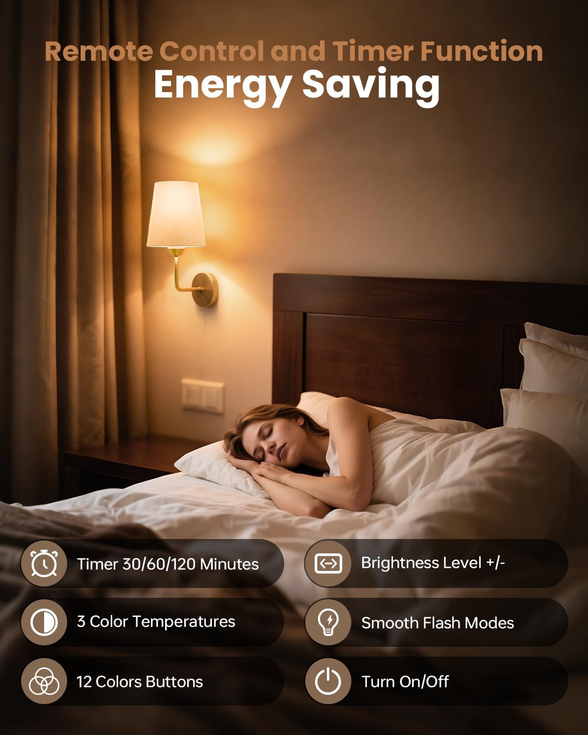 KINDEEP Wall Sconce Set of 2 Battery Operated, Rechargeable Wireless Dimmable Wall Light with RGB, Flash Mode, Remote Timer