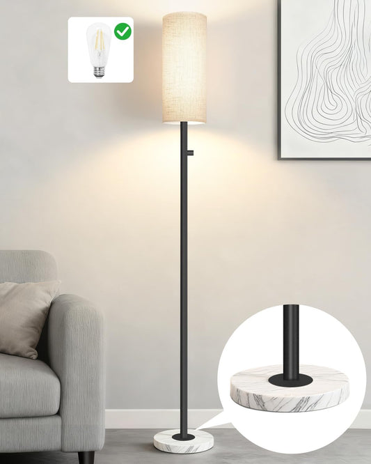 Black Floor Lamp for Living Room, Dimmable Floor Lamp with LED Bulb,Modern Standing Lamp with Marble Base,Tall Floor Lamps for Bedroom Reading Office Corner Nursery