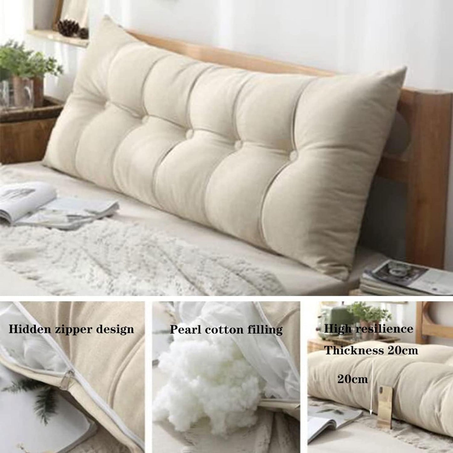Solid Color Positioning Support Pillow for Reading in Bed,Bolster Lumbar Pillow,Wedge Headboard Pillow with Removable Cover(Size:80x20x60cm(31.5x7.8x23.6),Color:C)