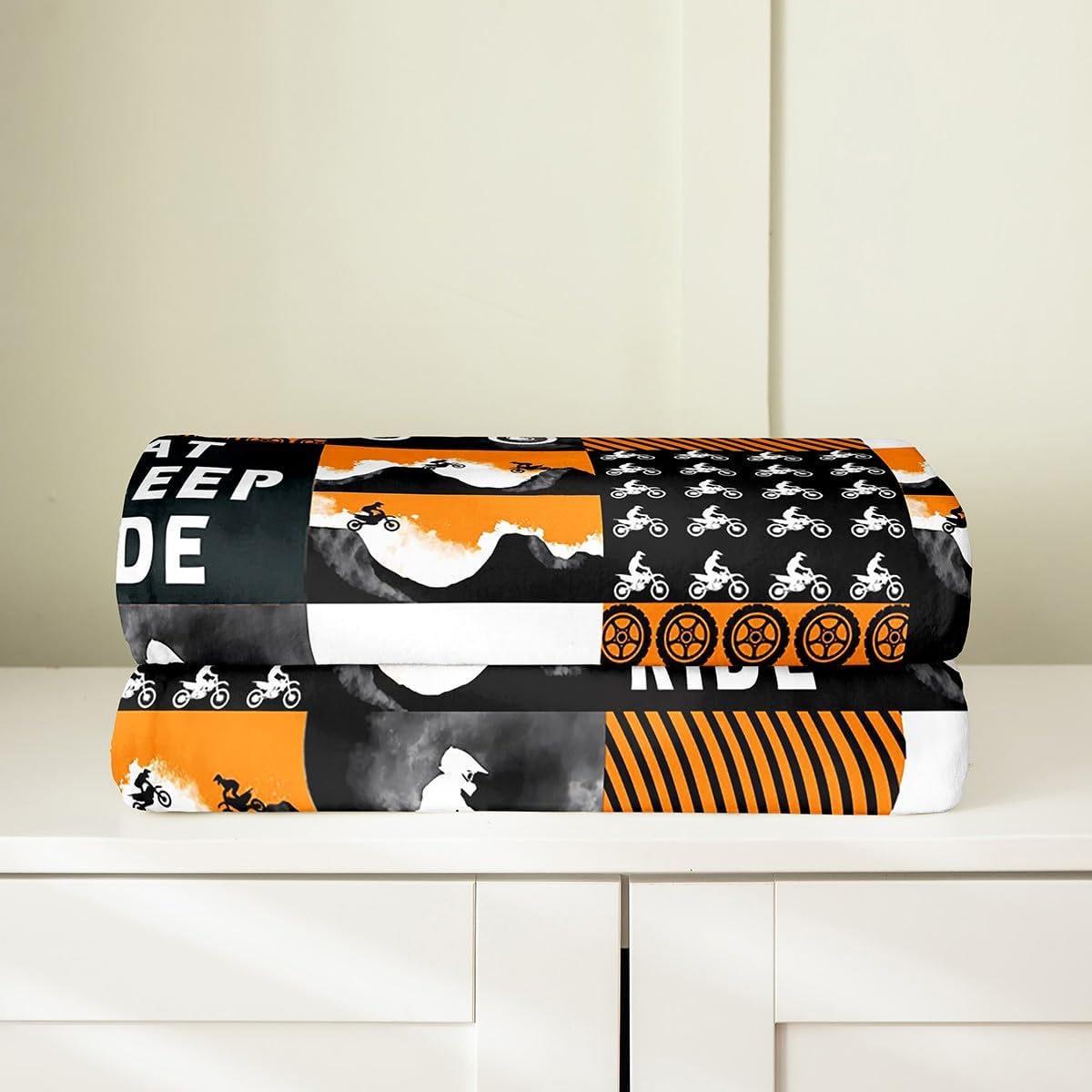 Dirt Bike Flannel Fleece Throw Blanket Kids,Extreme Sports Fuzzy Blanket For Bed Sofa Couch,All Season Racing Motocross Rider Bed Blanket Breathable Orange Grey Plush Blanket Room Decor Twin 60"x80"
