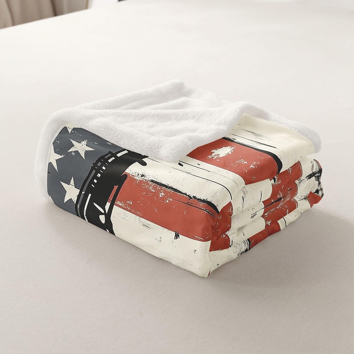 Erosebridal Saxophone Throw Blanket Queen,Vintage American Flag Blanket,Retro Classical Music Sherpa Blanket Musical Instrument Decor,Rustic Farmhouse Fleece Blanket for Adults Women Men