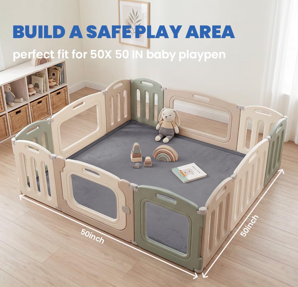 Ultra Soft Baby Play Mat for Floor,1.3" Thick Elasti-Foam 50x50 Playpen Mat for Toddlers Infant kids,Non-Slip Backing Safe for Crawling&Tummy Time,Tatami Style (Dark Grey)