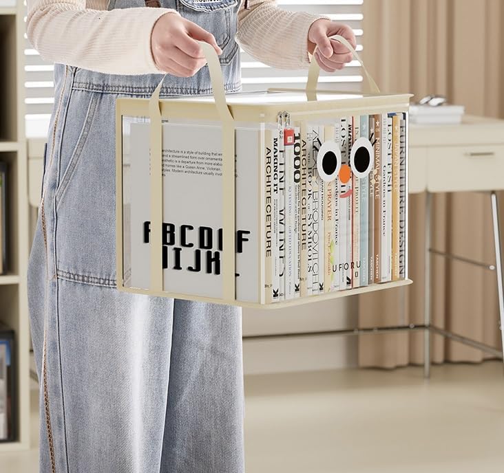 Storage Bags for Book, Transparent Clothes Storage Bag with Zipper, Waterproof Organizer Bags, Clear Plastic Holders with Carrying Handles, for Books, CDs, Clothes, Toys(3 Pcs)