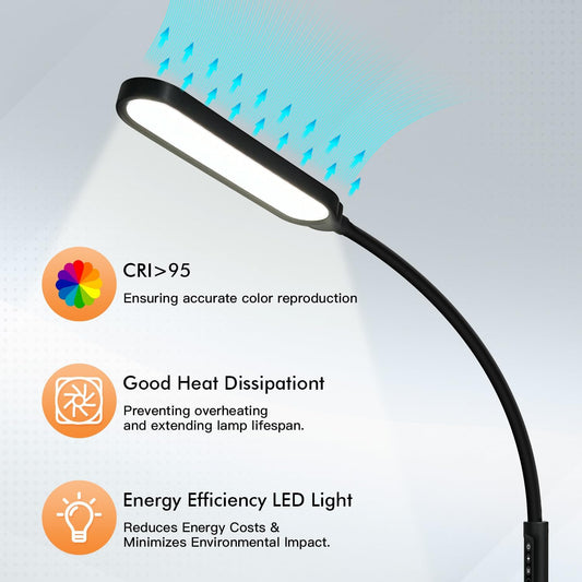 Clamp on Lamp, LUJOLUMIN LED Desk Lamp, 18W, 3000 LMS, 3 Color Modes, 16 Brightness Levels, CRI>95, Reading Light, Eye-Caring Task Lamp with Remote for Reading, Office, Home (Adapter Included)
