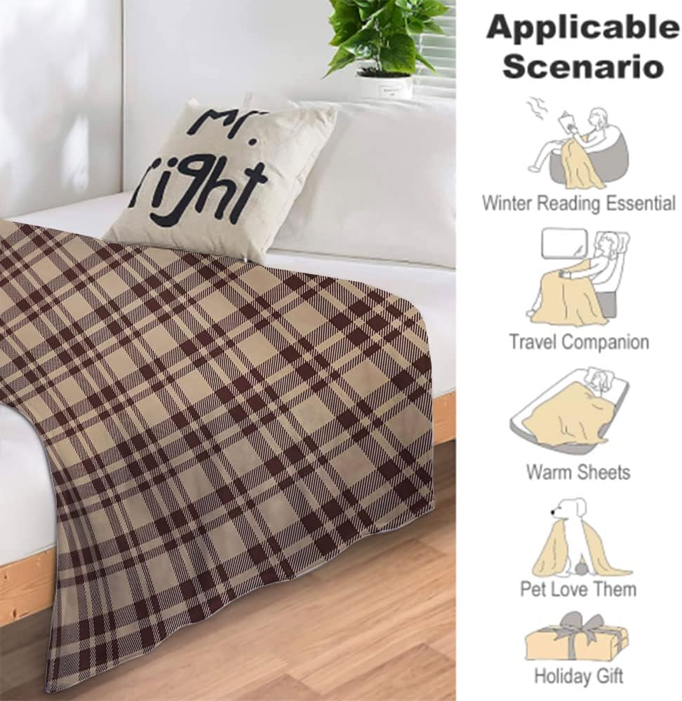 Household Blanket, Old Fashioned Check Plaid Pattern Scottish, Fluffy and ComfortableTan and Brown Soft and Cozy Throw Blankets, 50 x 60inches, Suitable for Adults and Children, Tan Brown
