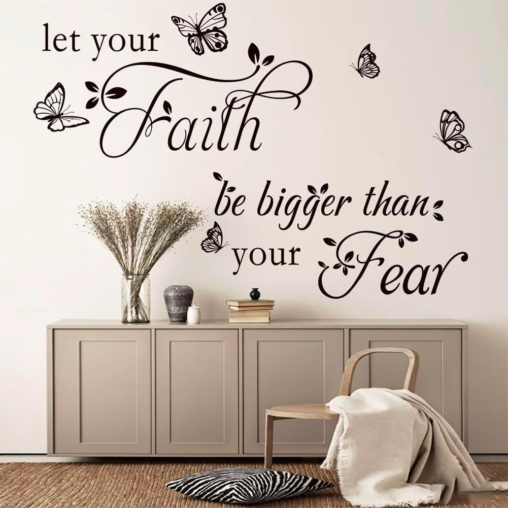 Inspirational Wall Decal Sticker Quotes Vinyl Wall Stickers Let Your Faith Be Bigger Than Your Fear Motivational Saying Positive Quote Handwriting Art Letters Home Decor