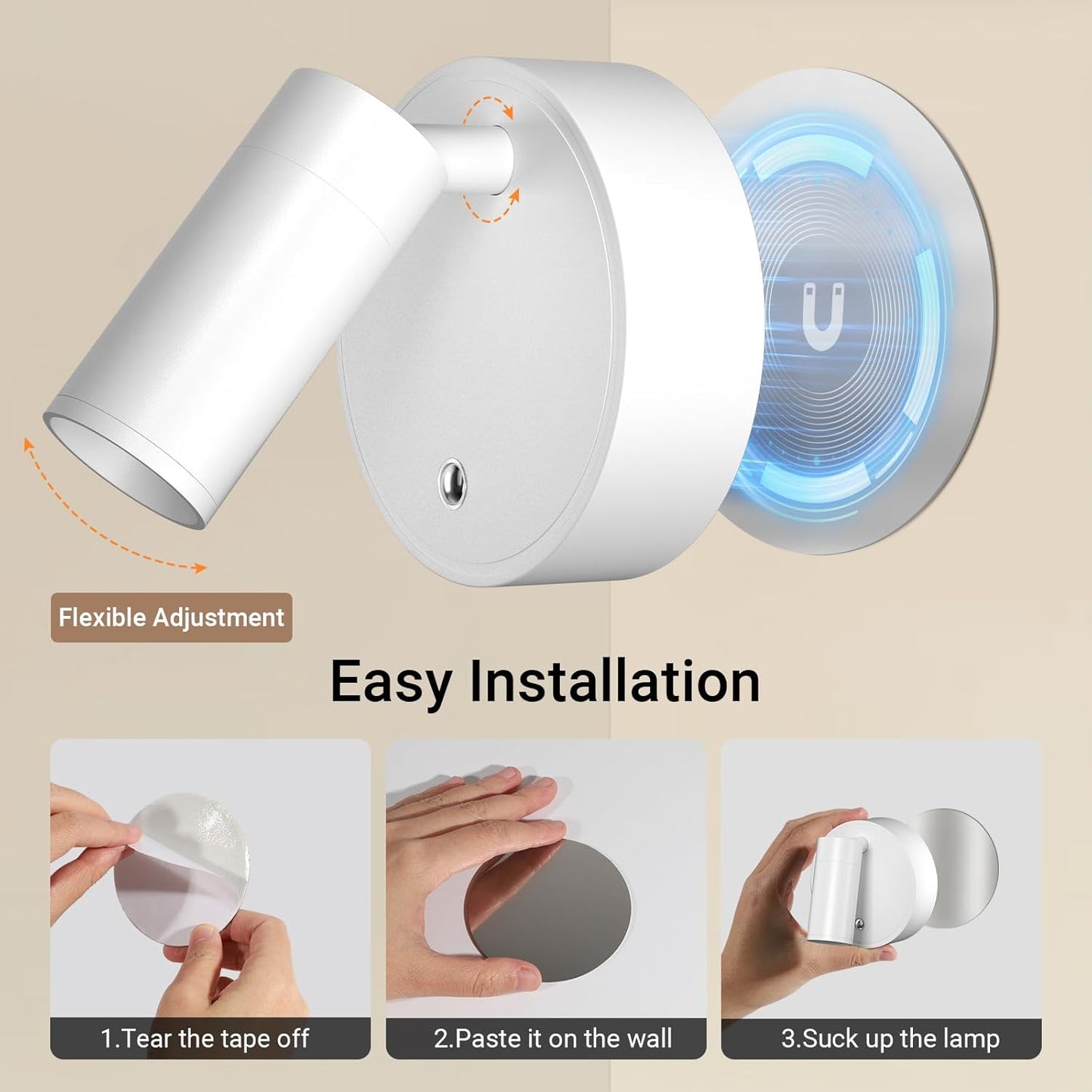 Wireless Led Spotlight Indoor, Plant Spotlight Indoor with Remote Dimmable, 350° Rotate, Rechargeable Uplighting Battery Powered Ceiling Light for Artwork Painting Plant Picture Lights-White