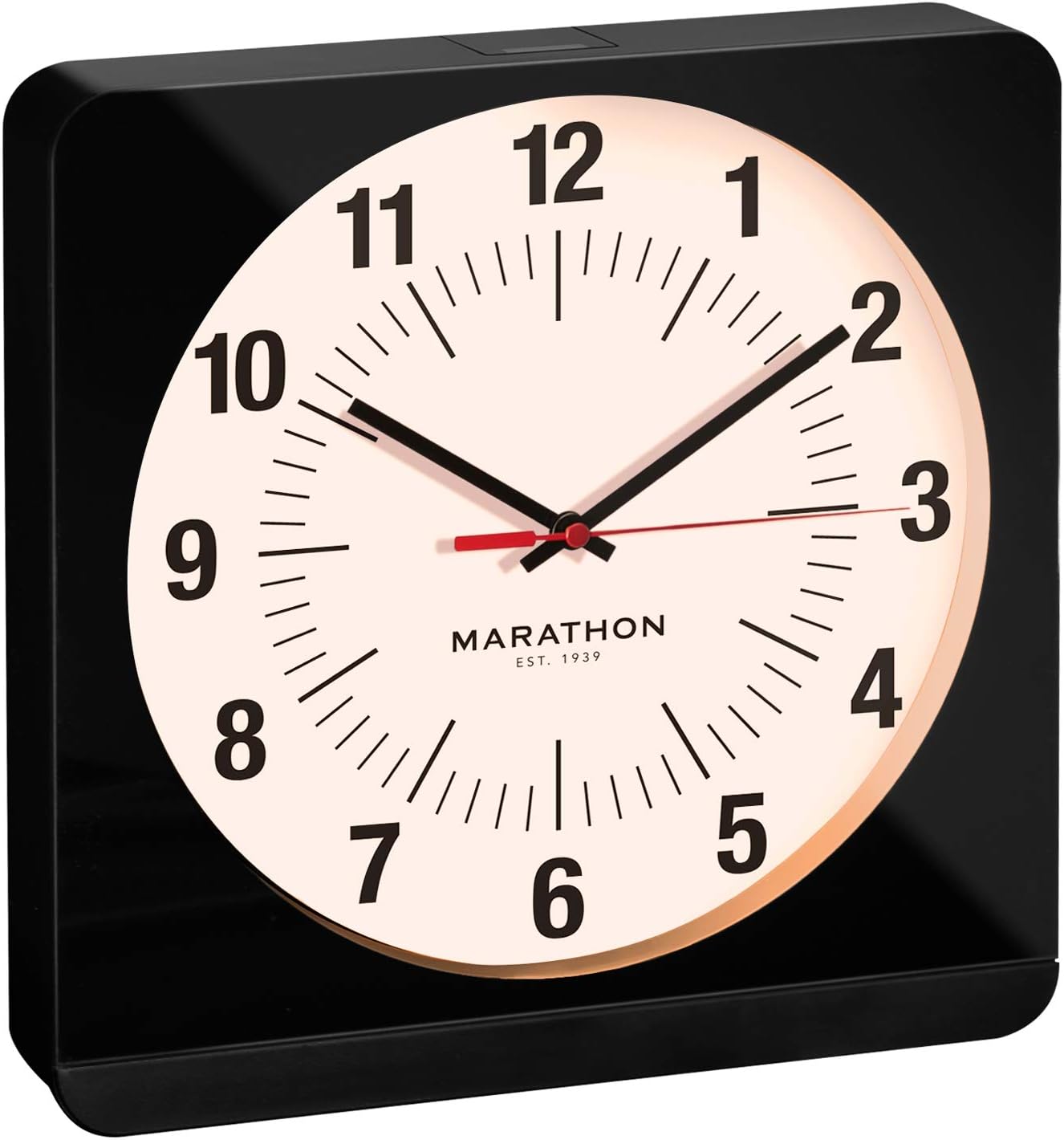 MARATHON 12 Inch Analog Wall Clock with Auto Back Light and Non Ticking Silent Sweep (Black & White - Commercial Edition)