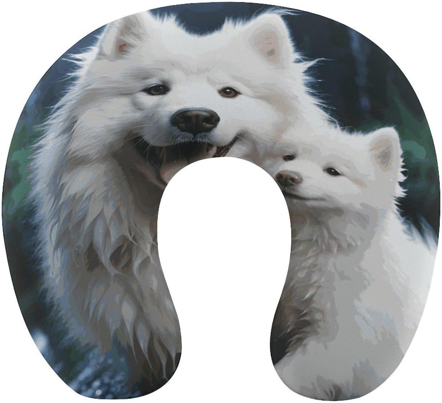 White Dog Neck Pillow Memory Foam U Shaped Pillows Portable Pillows for Shoulder Travel Head Support Pillow with Concealed Zipper for Airplane Car Home Office