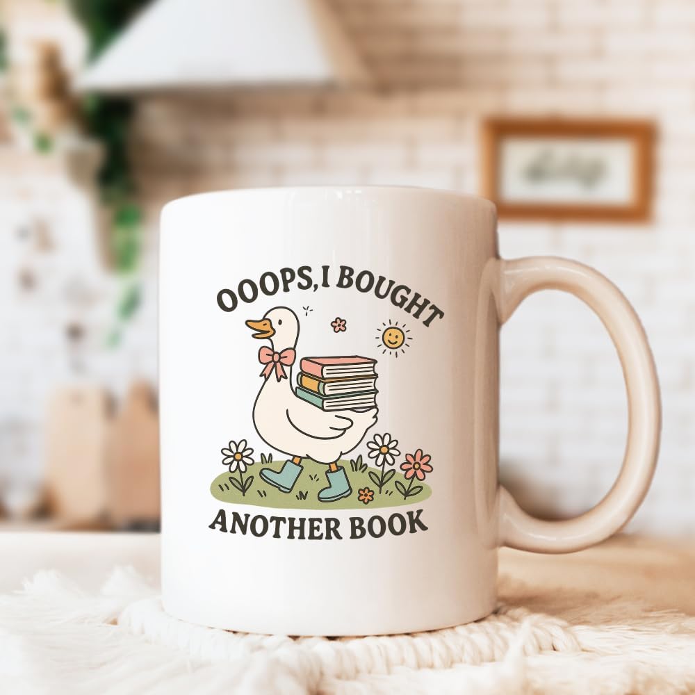 MissDaisy-Funny Book Lover Mug, Cute Reading Coffee Cup, Gifts for Readers, Librarians, Teachers, Bookworms & Introverts, Book Humor Animal Design (Bought another book)