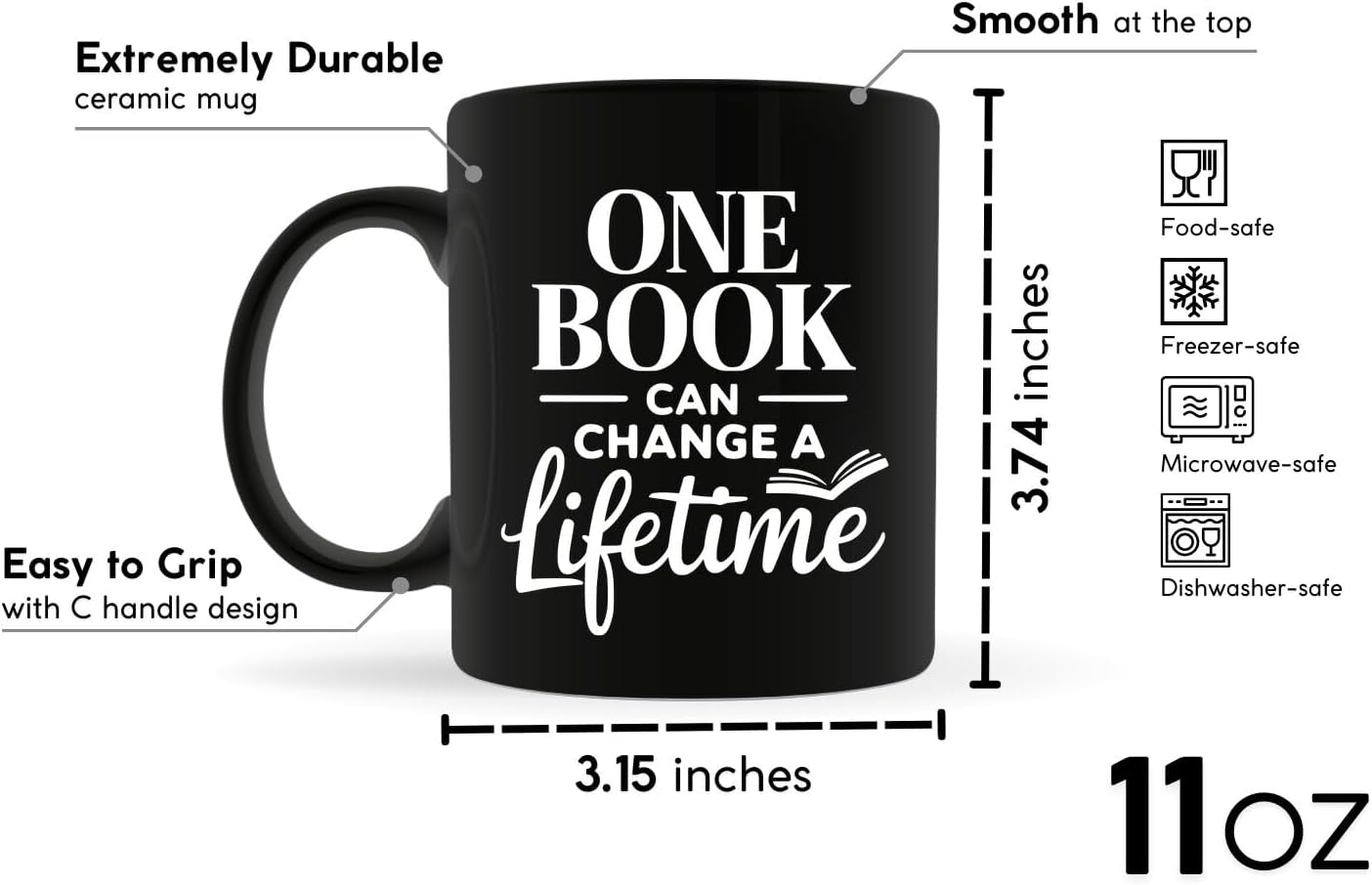 Reader Coffee Mug 11oz Black -Book lifetime - Gift for Reader Book Lover Funny Reading Readers Writers Women Bookish Club