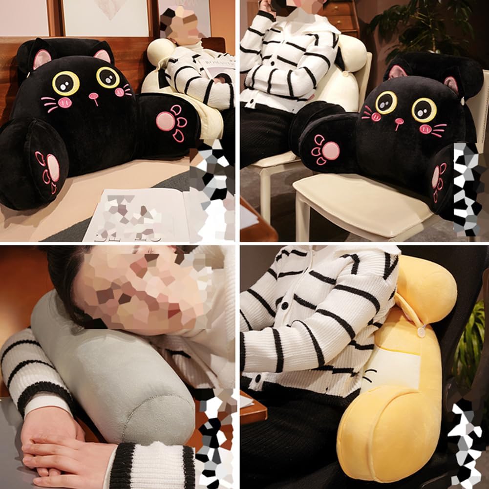 Cute Cat Bed Backrest Pillow with Arms Sofa Rest Reading Pillow Office Chair Lumbar Support Pillow with Neck Bolster (Gray, 70×50CM/27.56"×19.7"(for Bed))