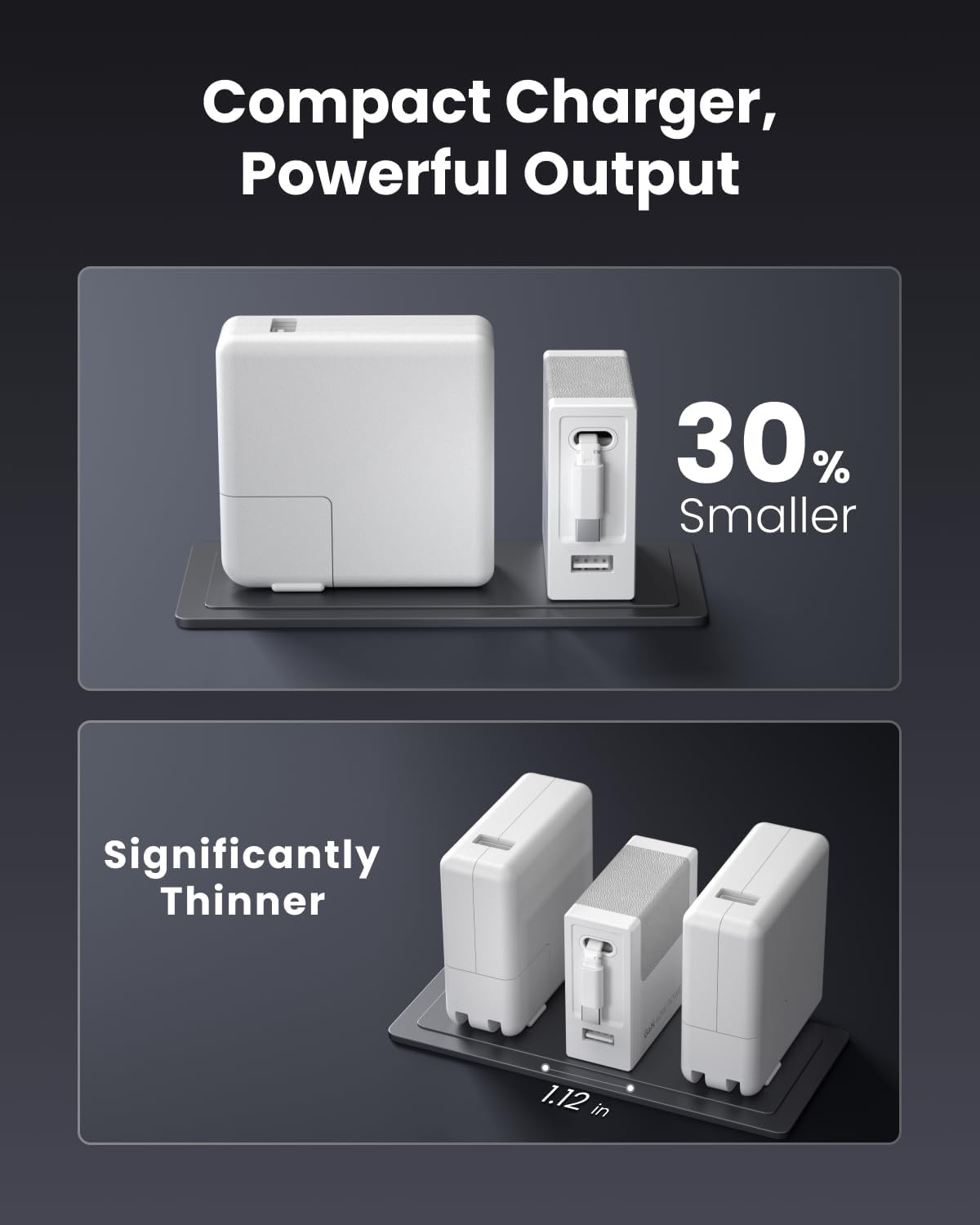 Gitryin Portable Phone Charger Block, Retractable Wall Charger with 33.5in Type-C Cable, 40W PD Fast Charging Block with USB A Port, Power Adapter with Foldable Plug for iPhone 16/15, Galaxy S23 22