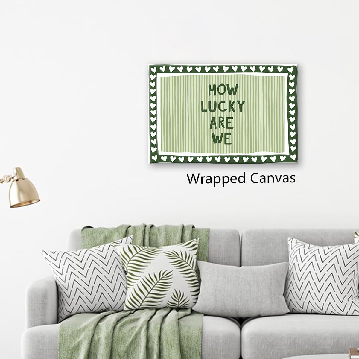 Wodkodnxy How Lucky Are We Canvas Wall Art, Sage Green Stripe Quote Poster, Daily Positive Affirmations Wall Decor, Lovely Hearts Pictures Print, Preppy Typography Picture for Dorm 12x16in Unframed