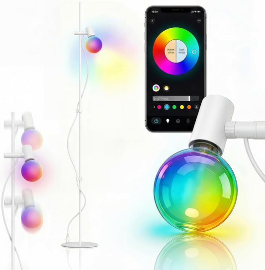 Smart Floor Lamp, LED Bulb Corner Lamp 270° Swivel Head Works with Alexa Google Home, Floor Lamps with Music Sync, 16 Million DIY Colors, Color Changing Standing Lamp for Bedroom Living Room, White